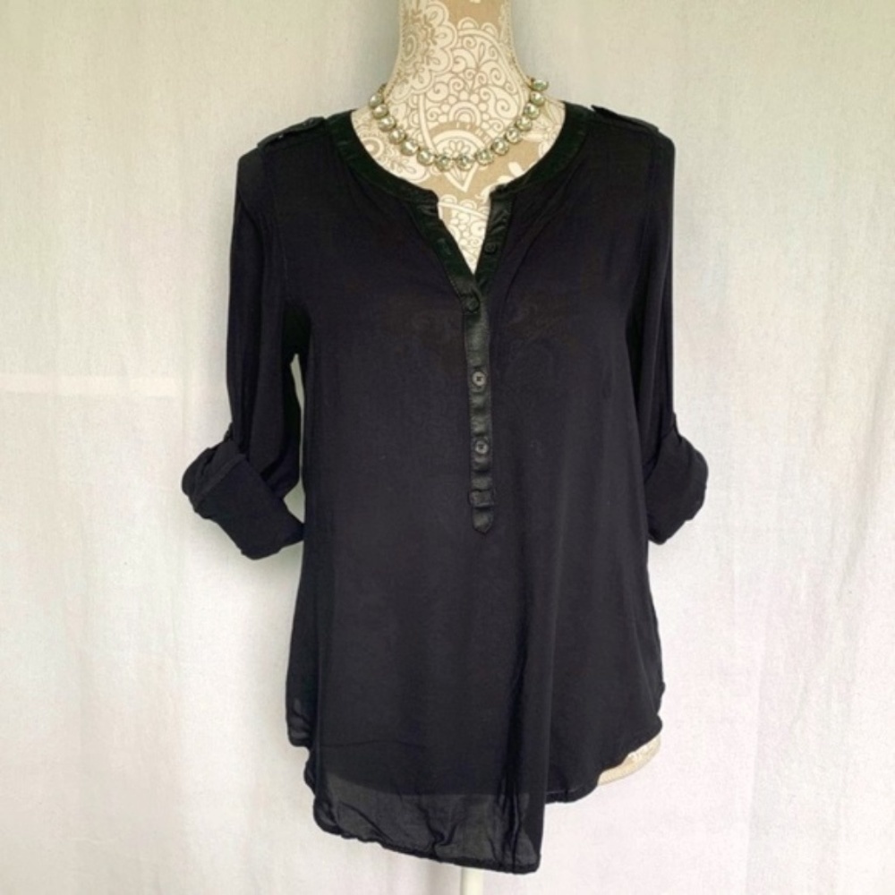 Express // Black Faux Leather Trim Popover Top S z26